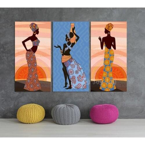Silhouette African Girl Color Pattern Oil Painting On Canvas Engraving Interior Art Decoration