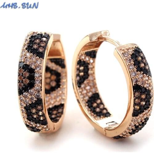 MHS.SUN Round Leopard Hoop Earrings Fashion Mosaic AAA CZ Women Earring Trendy Gold Color Zircon Ear Jewelry For Girl Gift