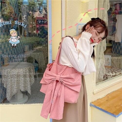 Japanese Cute Bow Large-Capacity Tote Bags for Women Fashion Women Shoulder Bags Shopping Bag Female Handbags and Purses 2021