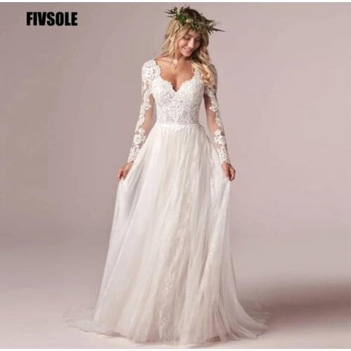 A Line Long Sleeve Bridal Dresses Wedding Dress 2021 Tulle Lace Long Ivory Vestido De Novia Open Back свадебное платье Plus Size