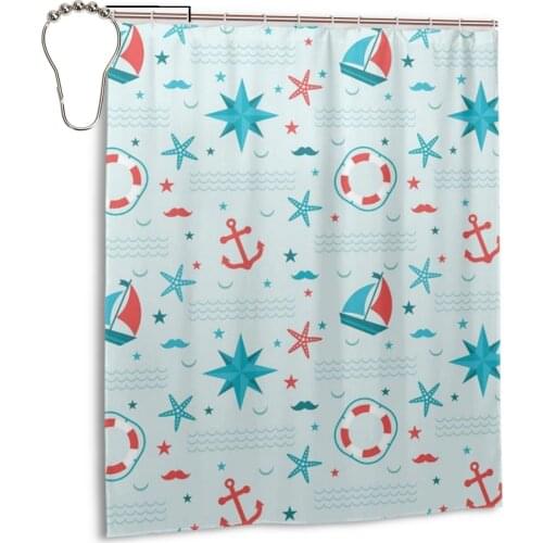 Blue ocean Lighthouse And Ship Shark Sea Wave Shell Shower Curtains Waterproof Polyester Nordic Home Decoration