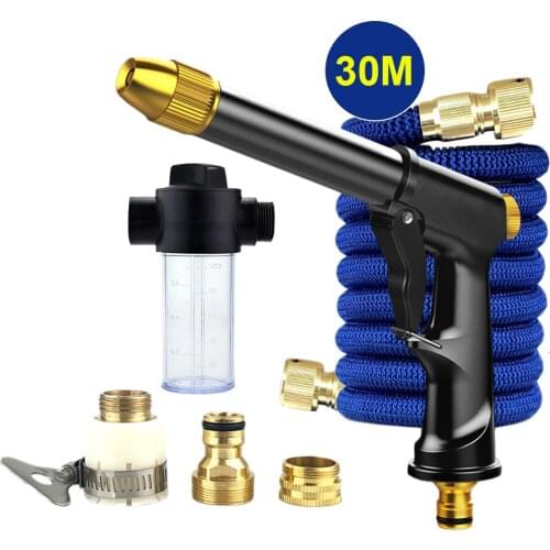 15m/30m Expandable High-Pressure Water Gun, The Hose Has a Rotating Nozzle and a Car Wash Tool With 360-Degree Rotation Design