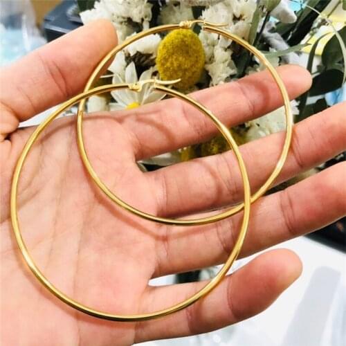 Exaggerate Big Size70MM Hoop Earrings For Women Stainless Steel Gold Color Round Earring Party Gift wholesale Jewelry