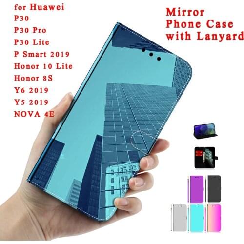 Sunjolly Mirror Case Flip Stand Card PU Leather Case Cover coque for Huawei P30 Pro Honor 10 Lite 8S Y6 Y5 P Smart 2019 NOVA 4E