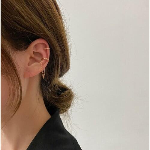 2021 New Earring For Women Stainless Steel Elegant Chain Tassel Clip Earrings No Piercing Ear Cuff Female Wedding Jewelry Gift