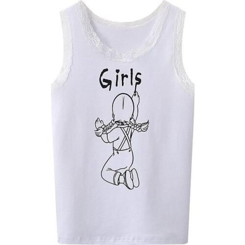 Sweet Women Soft Cotton O Neck Lace Vest 2021 Summer Fashion Ladies High Street Cute Vest Female Printed Vest Top