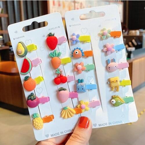 10 Pcs/Set Children Cute Colors Cartoon Fruit Flower Mini Hair Clips Girls Baby Lovely Acrylic Hairpins Kids Hair Accessories