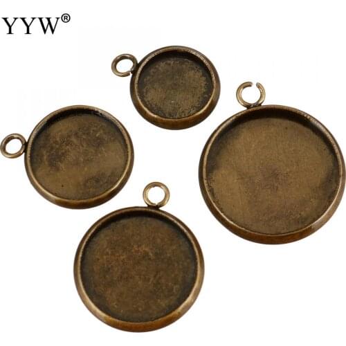 100PCs/Lot Stainless Steel Pendant base Pendant Settings Flat Round antique bronze color plated Approx 2mm Sold By Lot