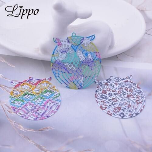 12pcs AB6116 Painting Owls Charms 31*36mm Brass Colorful Animal Pendant DIY Jewelry Earring Findings