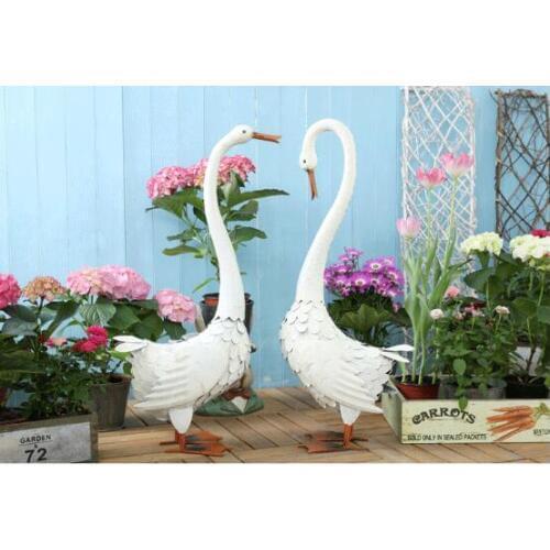 2pcs/lot,American country retro wrought iron couple white swan ornaments balcony garden courtyard outdoor gardening decoration