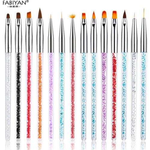 7pcs/set Nail Art Brush Painting Drawing Pen Builder Fan Flat Gradient Line Round Acrylic Gel Crystal Tips Design Manicure Tools