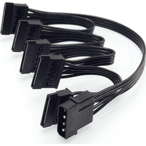 4Pin IDE Molex to 5-Port 15Pin SATA Power Cable Cord Lead 18AWG Wire For Hard Drive HDD SSD PC Server
