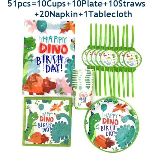 51/81pcs Dinosaur Party Disposable Tableware Boy Birthday Cup Plate Straws Napkin Tablecloth Party Decoration Supplies supplier