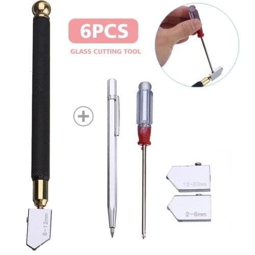 6pcs/set Glass Cutter Ceramic Tile Mirror Cutting Hand Tool Diamond Tipped Glass Knife