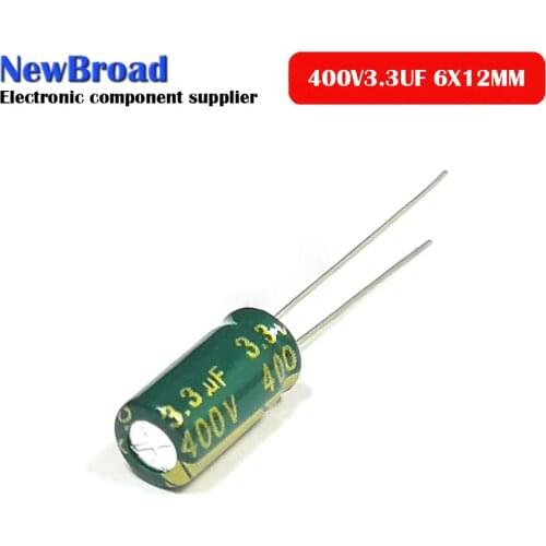 20PCS Aluminum electrolytic capacitor 400V 3.3UF high frequency low resistance long life direct inserted 6*12 8*12MM Green-gold