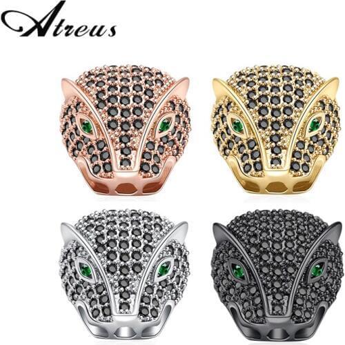 Atreus 3pcs Leopard Head AAA Zirconia Beads Green Crystal Copper Lion Panther Animal Charm Beads For Jewelry Making Accessories