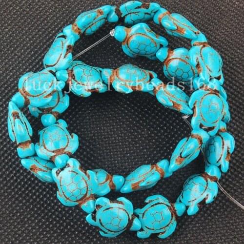 Free shipping Women Fashion Jewelry 14x14mm Fashion Blue Howlite Turtle Loose Beads 15.5" FG6322