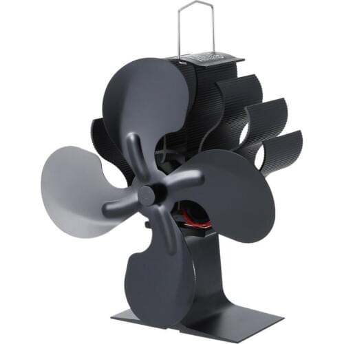 Black Fireplace 4 Blade Heat Powered Stove Fan Log Wood Burner Eco Friendly Quiet Fan Home Efficient Heat Distribution Hot Fan