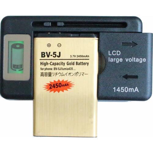 Ciszean 2450mAh BV-5J / BV 5J / BV5J Gold Replacement Battery + LCD Charger For Microsoft Nokia Lumia 435 Lumia435 532 RM1069