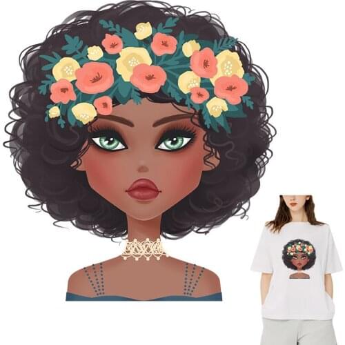 Flower black beauty princess pattern On Clothes Applique Decor Iron on patches Stickers Printed Decoration DIY Appliques