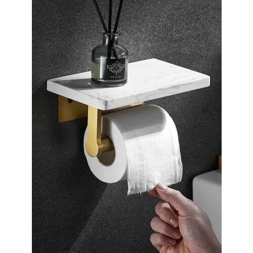 Marble tissue holder toilet toilet roll holder Nordic mobile phone rack bathroom wall hanging free punch light luxury