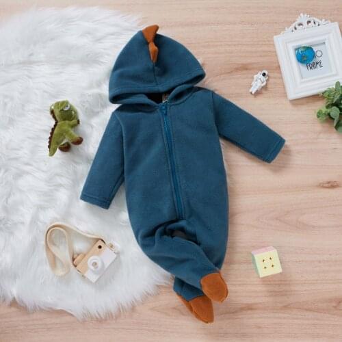 Infant Baby Boys Girls Rompers Cartoon Dinosaur Printed Long Sleeve Fleece Hoodie Romper Jumpsuit Fashion Baby Clothes