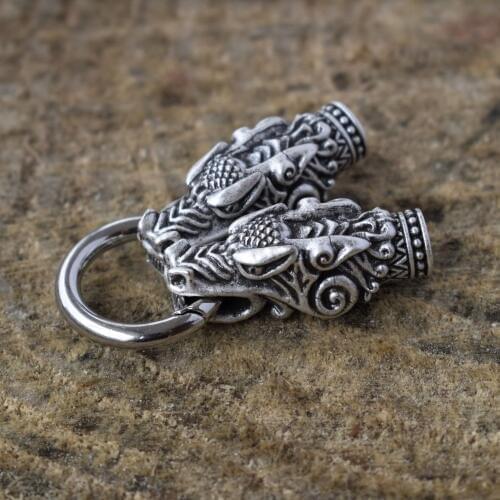 Viking Dragon Head Beads For Men Large Norse Mythology Diy Jormugandr Beast Scandinavian Bead Set (2pcs+1ring)