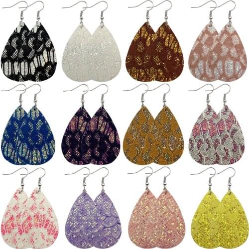 E7539 ZWPON Lace Glitter PU Leather Water Drop Earrings 2020 New Trendy Summer Shining Earrings Jewelry Wholesale