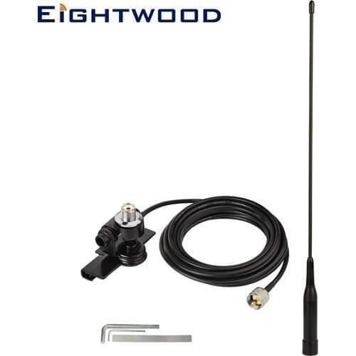 Eightwood Ham Radio Mobile Radio VHF UHF 136-174MHz 400-470MHz Soft Whip Antenna with Lip Mount Fixed Bracket PL259 Male 5m RG58