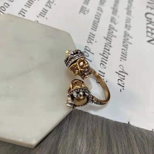 Skeleton Head with Crown Rings Zircon Stone Skull Design for Women Party Jewelry Men Punk Cool