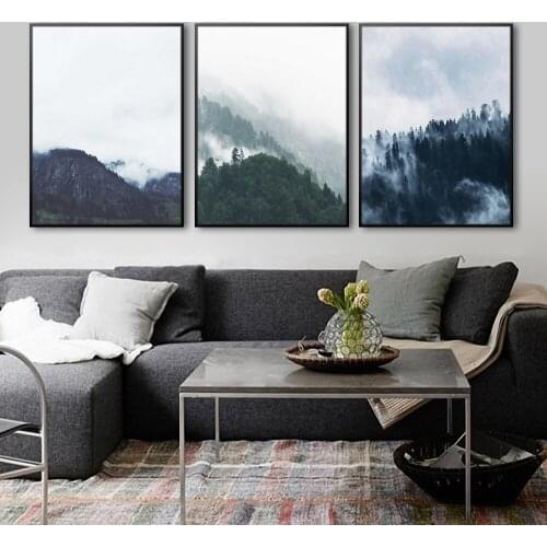 Modern Simple Cloud Forest Near The Mountains And Distant Water Scenery Canvas Paintings Printed Poster Living Room Bedroom Deco