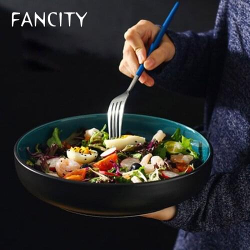 FANCITY Nordic ins style ceramic plate deep plate dinner plate household dish pasta plate salad plate ceramic western soup plate