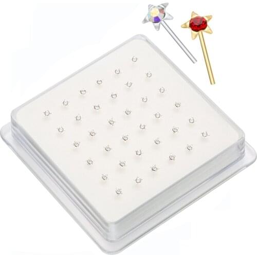 36Pcs/Lot 925 Sterling Silver Nose Piercing Nose Ring And Studs Star Shaped Shiny Crystal Piercing Nariz Jewelry Piercing Plata