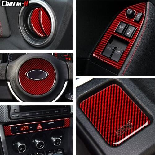 Red Car Interior Carbon Fiber Cover Trim Window Lifter AC Outlet Console Engine Start Stop for Subaru Brz Toyota 86