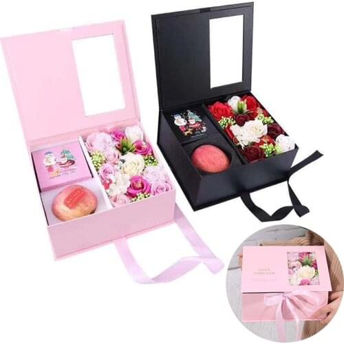 Creative Valentines Day Open Window Flower Gift Box With Gifts Bag Rose Flowers Box Jewelry Storage Box Gift For Girlfriend