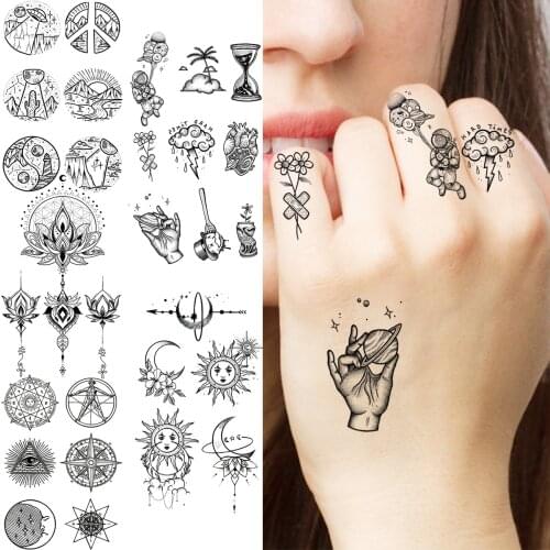 Little Black Totem Graffiti Temporary Tattoos For Women Adult Henna Realistic Fake Tattoo Fashion Water Transfer Tatoos Sticker