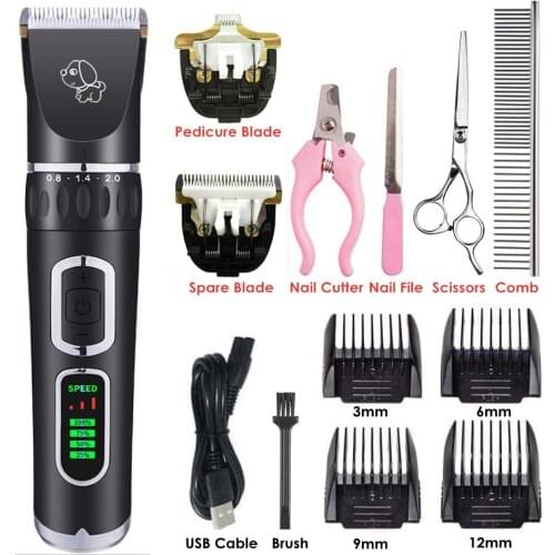 Professional Pet Dog Hair Trimmer Low-noise Electric Shaver Rechargeable Pet Grooming Clipper LCD Display Hair Cutting Machine