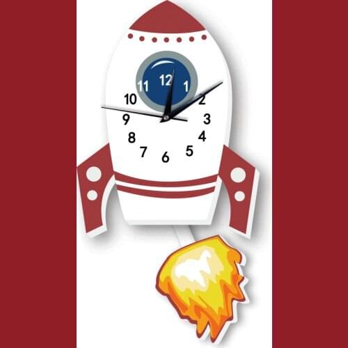 Cartoon Rocket Children Pendulum Clock Fancy Wall Clock 3D PVC Foam Stickers No Noise Quiet Novelty Watch For Kids Bedroom Gifts