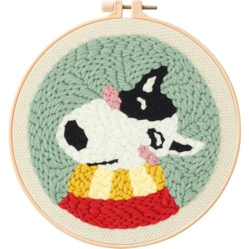 Sheep Punch Needle Starter Kit, Beginner Punch Needle Kit with Adjustable Hoop, Yarn, Burlap with a Pattern, English Manual