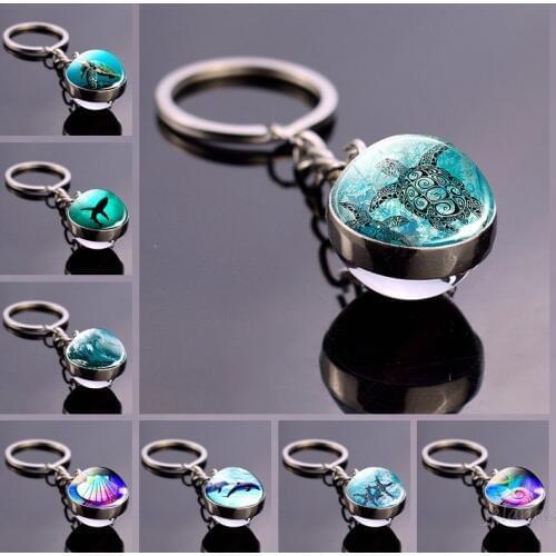 Oein Glass Ball Key Chain Double-sided Keyring Key Ring Luxury Brand Keychain Metal Pendant Accessories Souvenir Gift Unisex