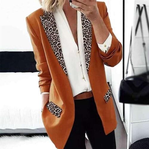 Office Blazer Vintage Coat Lady Blazer Leopard Print Fake Flap Pockets Autumn Winter Long Sleeve Lapel Suit Jacket Casual Suits
