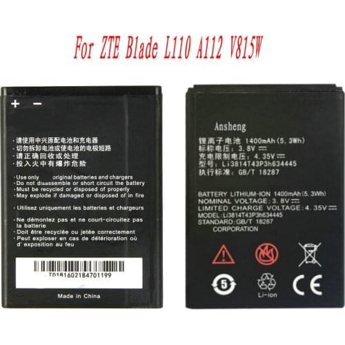 Ansheng Original Li3814T43P3h634445 1400mAh battery For ZTE Blade L110 A112 V815W Mobile phone