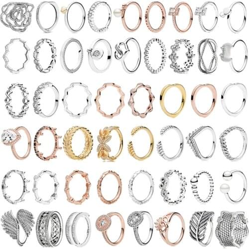 PDB JZ 10 Original Brand 100% 925 sterling silver ring engraved with sparkling logo love heart diamond ring Feather female ring