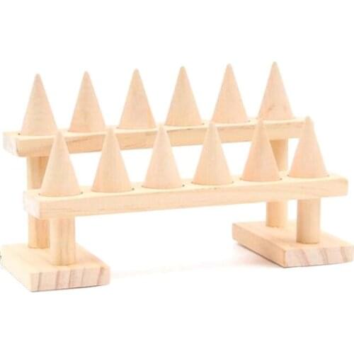 Simple Six Solid Wood Cone Ring Display Stand Home Accessories Shelf Pendulum Ring Display Jewelry Rack Ring Holder