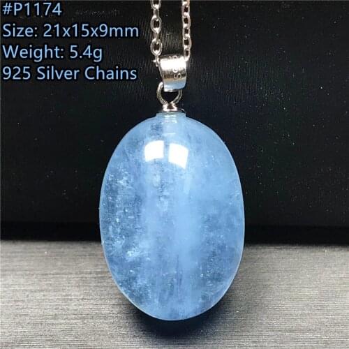 Top Natural Ocean Blue Aquamarine Pendant For Women Lady Men Gift Crystal 21x16x9mm Beads Reiki Gemstone Silver Jewelry AAAAA