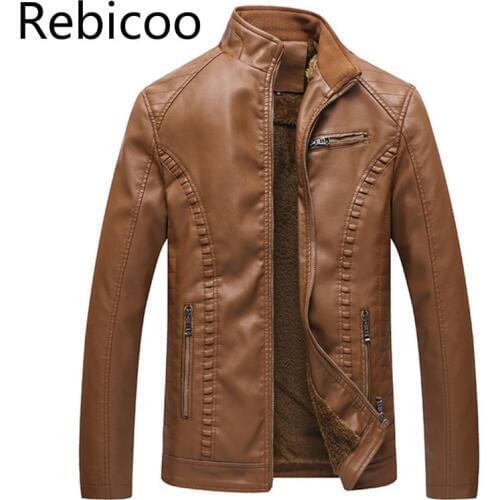 Plus Size 6XL Mens Winter Leather Jackets Thick Fleece Motor Leather Jackets Male Fashion Warm Leather Coat Rebicoo 1166