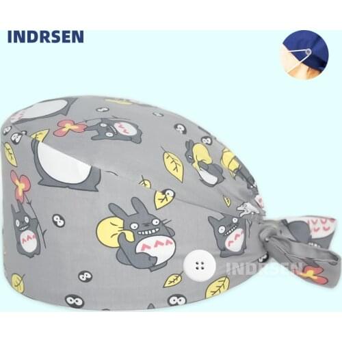Wholesale Scrubs Caps Adjustable 100% Cotton Cat Printing Nursing Hat Beauty Salon Pet Shop Working Accessories Scrub Cap Women