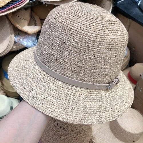 French Elegant Handmade Raffia Straw Hat For Women Summer Dome Fedora Holiday Sun Hat Basin Hat Black Beach Caps Bonnet Enfant