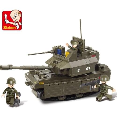 SLUBAN Military WW2 Abrams Light Tank Military Armored Vehicle MOC Weapon Army Figures Building Blocks Bricks Classic Model Toys