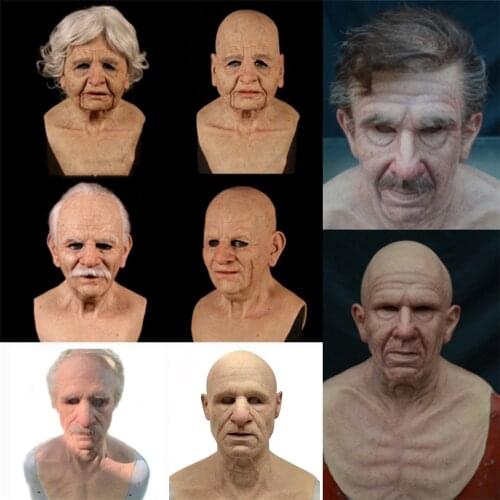 Cosplay Old Man Scary Latex Mask Scary Full Head Halloween Horror Funny Cosplay Party Mask Old Man Woman Head Helmet Real Masks